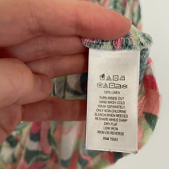 JOIE White Green Pink Tropical Floral Cowl Neck 100% Linen Sleeveless Blouse Top - Picture 7 of 12